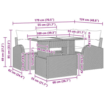 Garten-Sofa-Set mit Kissen 5 pcs Schwarz Poly Rattan