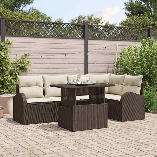 Garten-Sofa-Set 6 pcs Braun und Creme 100 x 55 x 73 cm