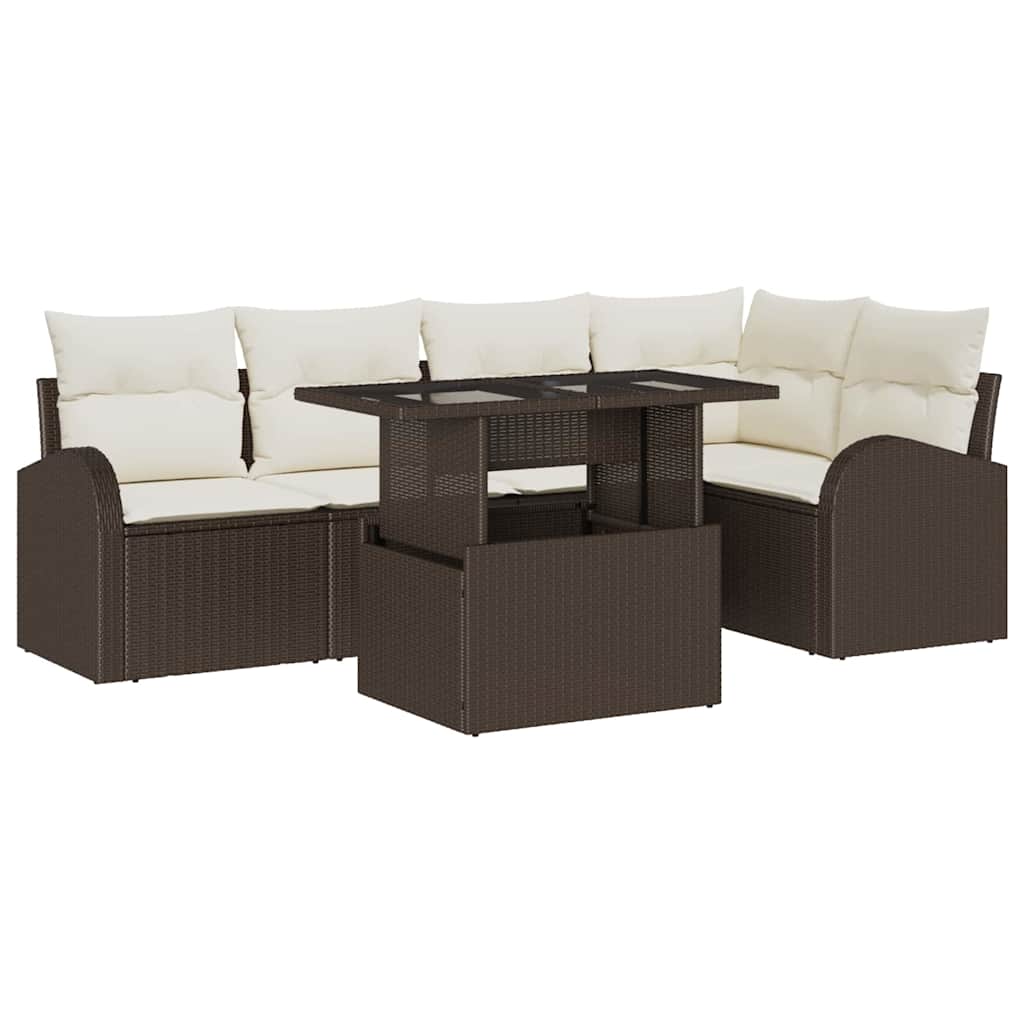 Garten-Sofa-Set 6 pcs Braun und Creme 100 x 55 x 73 cm