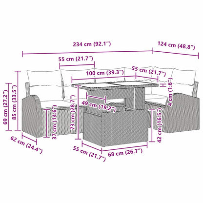 Garten-Sofa-Set mit Kissen 6 pcs Grau
