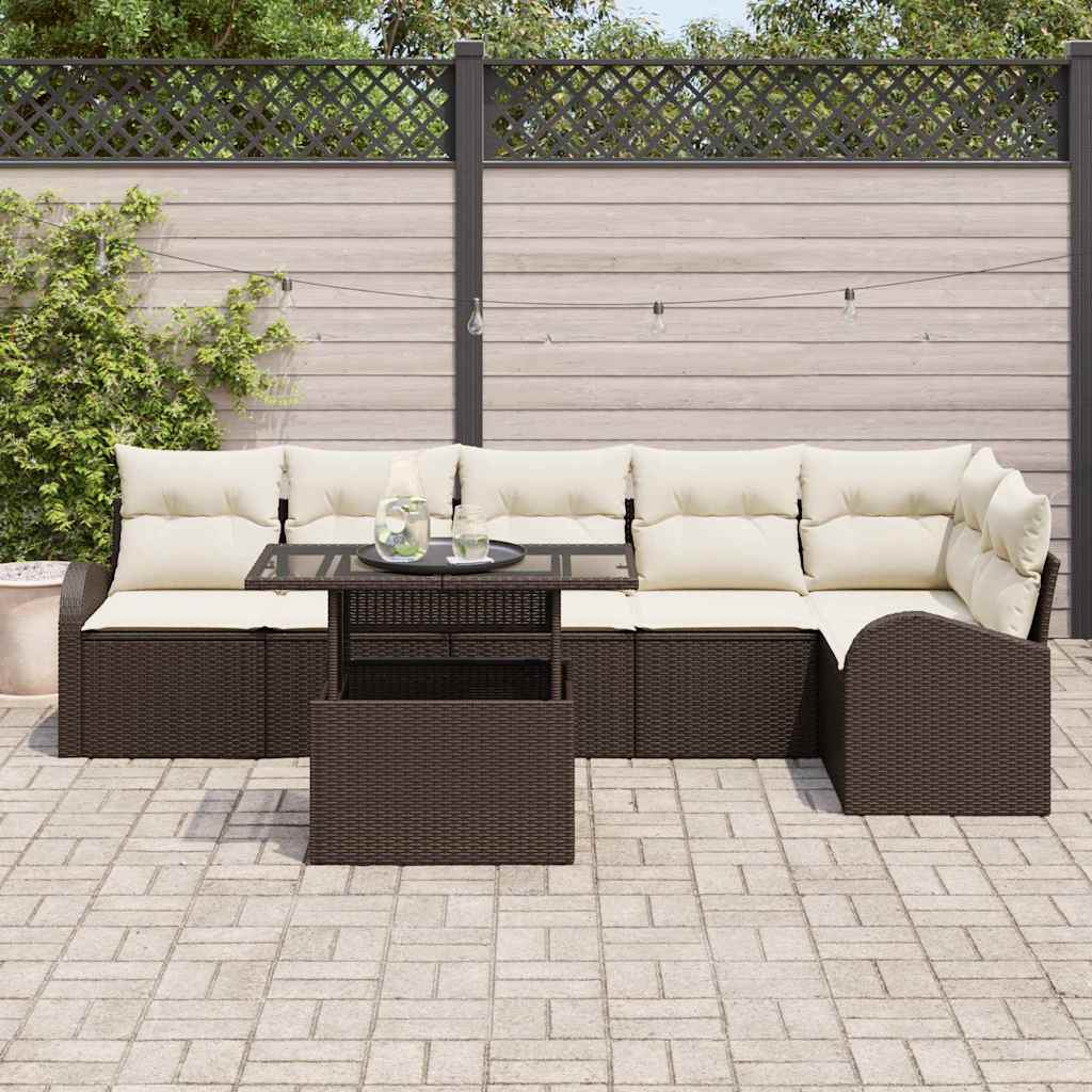 Garten-Sofa-Set mit Kissen 7 pcs Braun und Creme