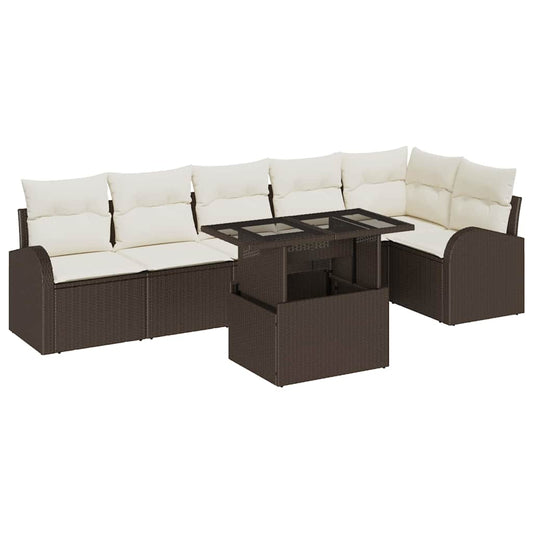 Garten-Sofa-Set 7 pcs Braun und Creme 100 x 55 x 73 cm