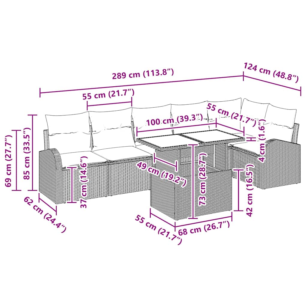 Garten-Sofa-Set mit Kissen 7 pcs Braun und Creme