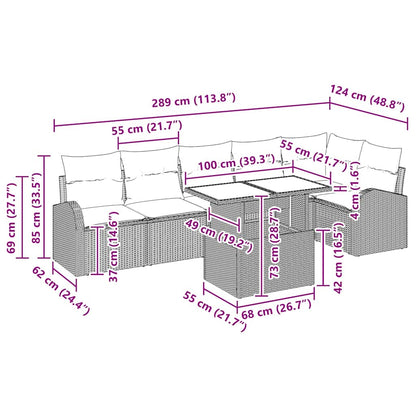 Garten-Sofa-Set mit Kissen 7 pcs Braun und Creme