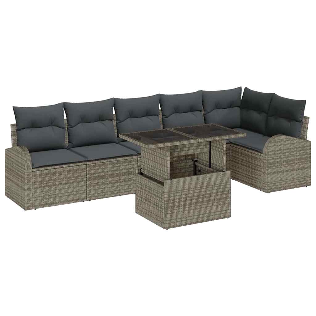 Garten-Sofa-Set mit Kissen 7 pcs Grau