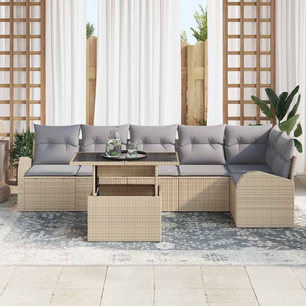 Garten-Sofa-Set mit Kissen 7 pcs Beige und Hellgrau