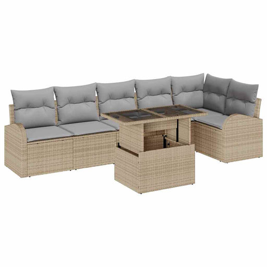 Garten-Sofa-Set 7 pcs Beige und Hellgrau 100 x 55 x 73 cm