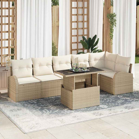 Garten-Sofa-Set mit Kissen 7 pcs Beige und Creme