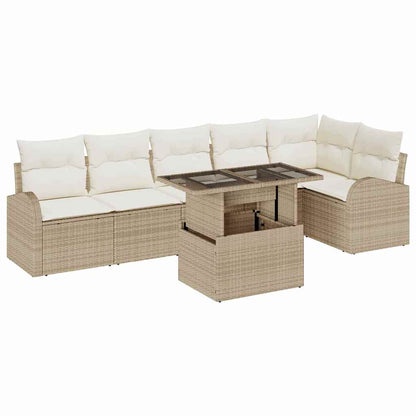 Garten-Sofa-Set mit Kissen 7 pcs Beige und Creme