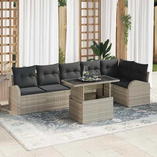 Garten-Sofa-Set mit Kissen 7 pcs Hellgrau 100 x 55 x 73 cm