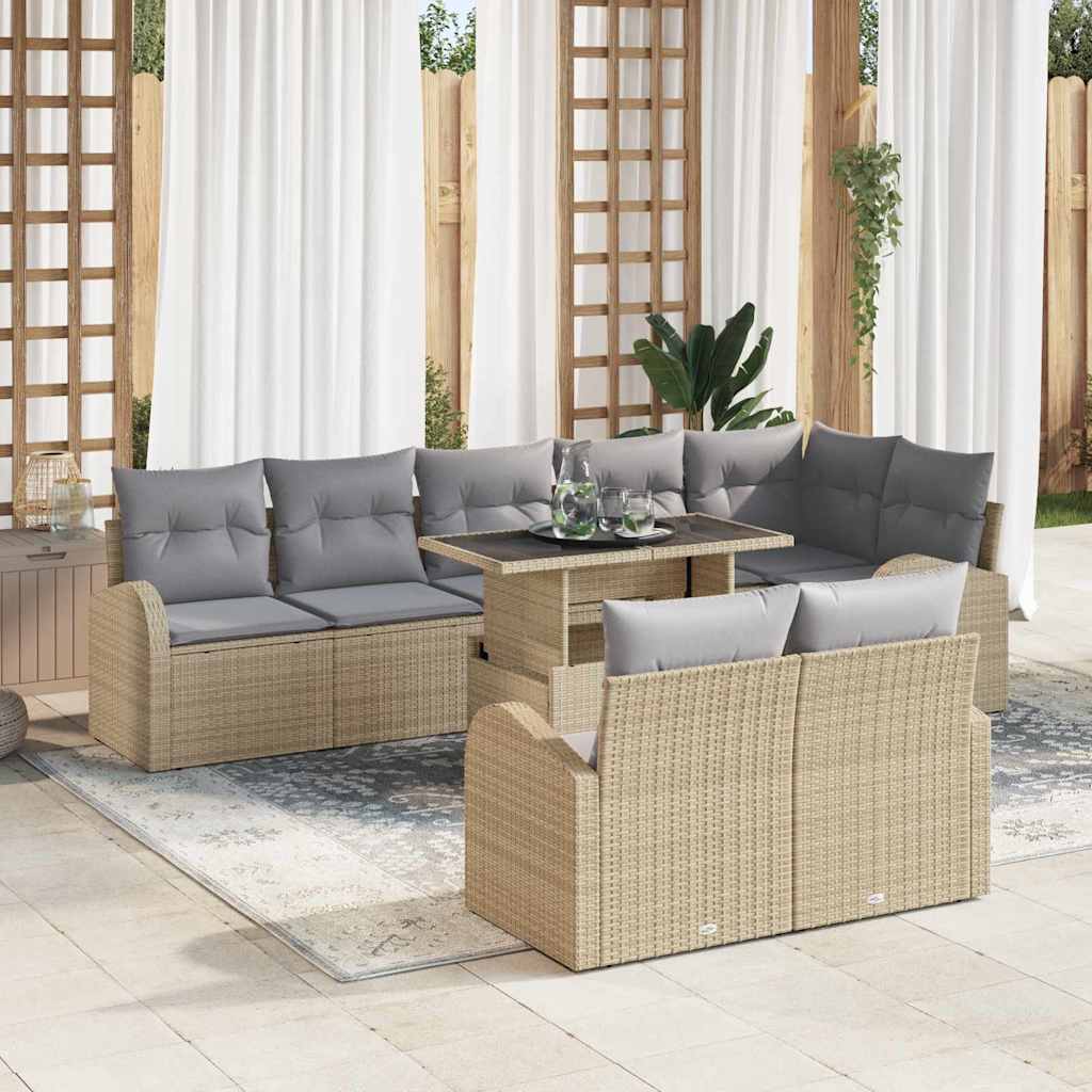 Garten-Sofa-Set 9 pcs Beige und Hellgrau 100 x 55 x 73 cm