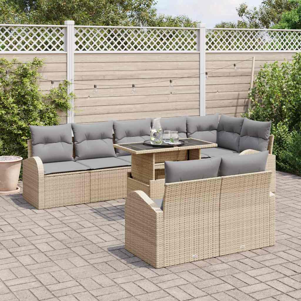 Garten-Sofa-Set 9 pcs Beige und Hellgrau 100 x 55 x 73 cm
