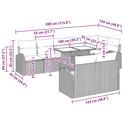 Garten-Sofa-Set 9 pcs Beige und Hellgrau 100 x 55 x 73 cm
