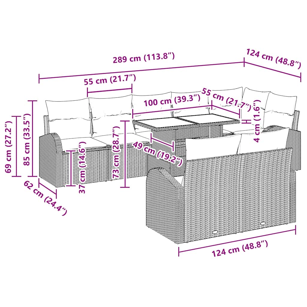 Garten-Sofa-Set mit Kissen 9 pcs Schwarz
