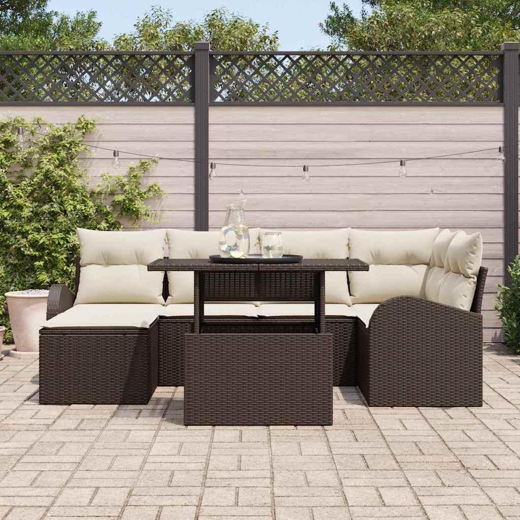 Garten-Sofa-Set mit Kissen 7 pcs Braun und Creme