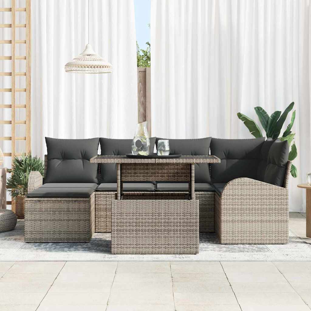 Garten-Sofa-Set mit Kissen 7 pcs Grau