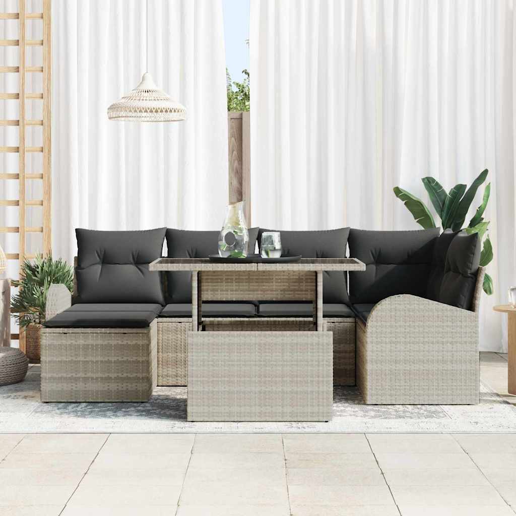 Garten-Sofa-Set mit Kissen 7 pcs Hellgrau