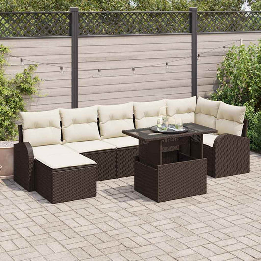 Garten-Sofa-Set mit Kissen 8 pcs Braun und Creme
