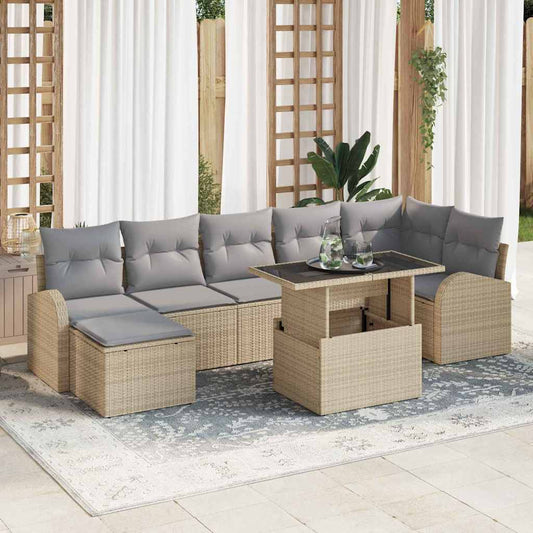 Garten-Sofa-Set mit Kissen 8 pcs Beige und Hellgrau