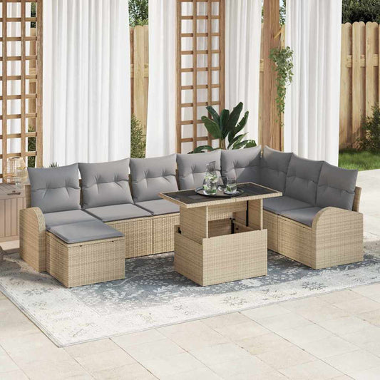 Garten-Sofa-Set mit Kissen 9 pcs Beige und Hellgrau