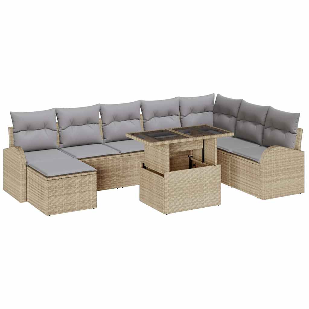 Garten-Sofa-Set mit Kissen 9 pcs Beige und Hellgrau