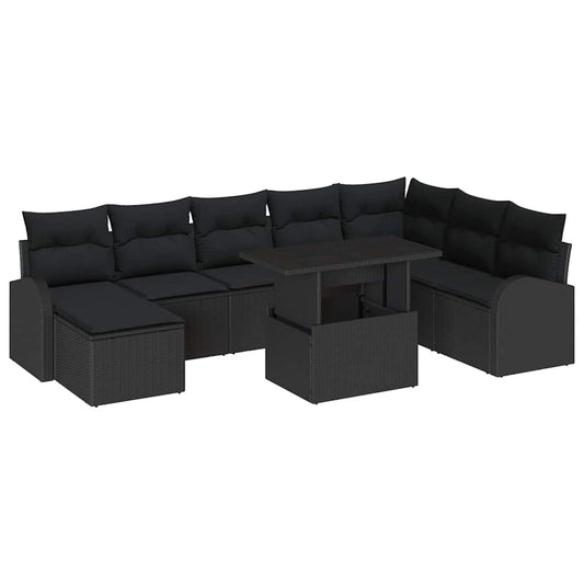 Garten-Sofa-Set mit Kissen 9 pcs Schwarz
