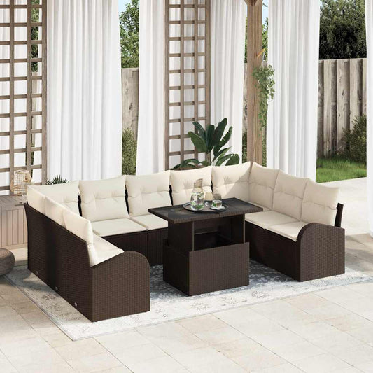 Garten-Sofa-Set 10 pcs Braun und Creme 100 x 55 x 73 cm