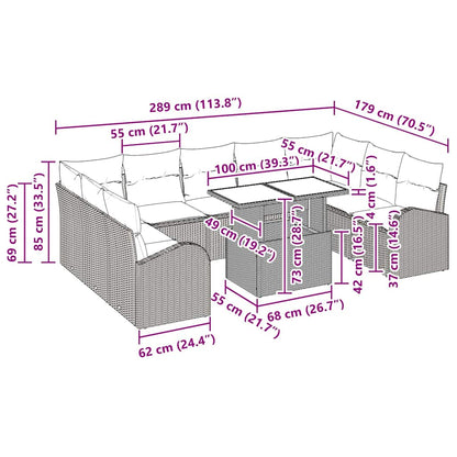 Garten-Sofa-Set 10 pcs Braun und Creme 100 x 55 x 73 cm