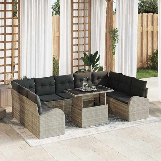 Garten-Sofa-Set mit Kissen 10 pcs Hellgrau 100 x 55 x 73 cm