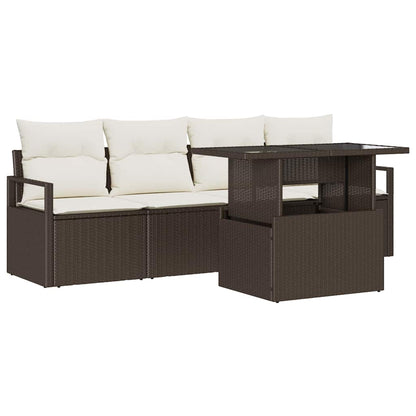 Garten-Sofa-Set 5 pcs Braun und Creme 100 x 55 x 73 cm