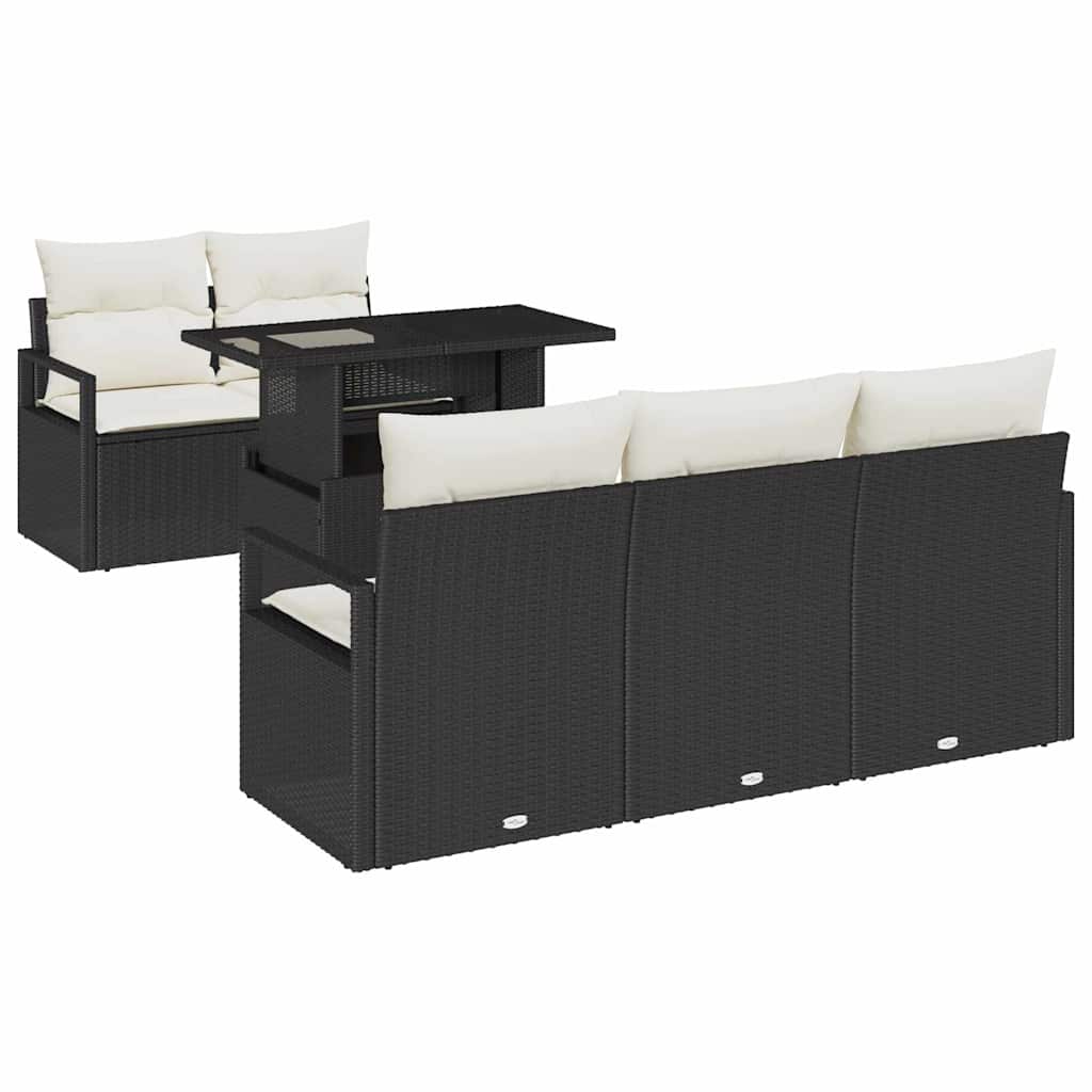 Garten-Sofa-Set 6 pcs Schwarz und Creme 100 x 55 x 73 cm