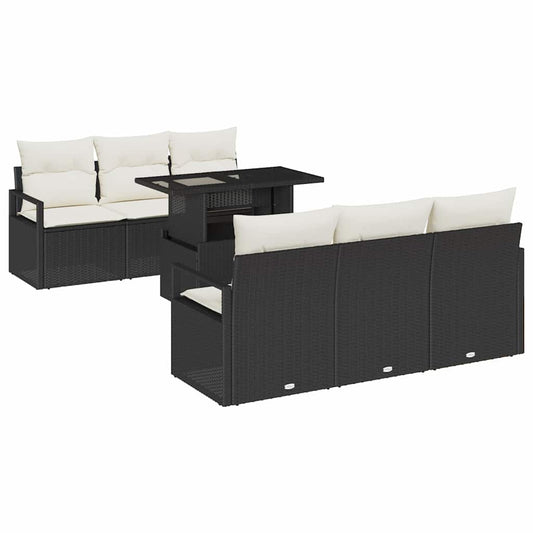 Garten-Sofa-Set 7 pcs Schwarz und Creme 100 x 55 x 73 cm