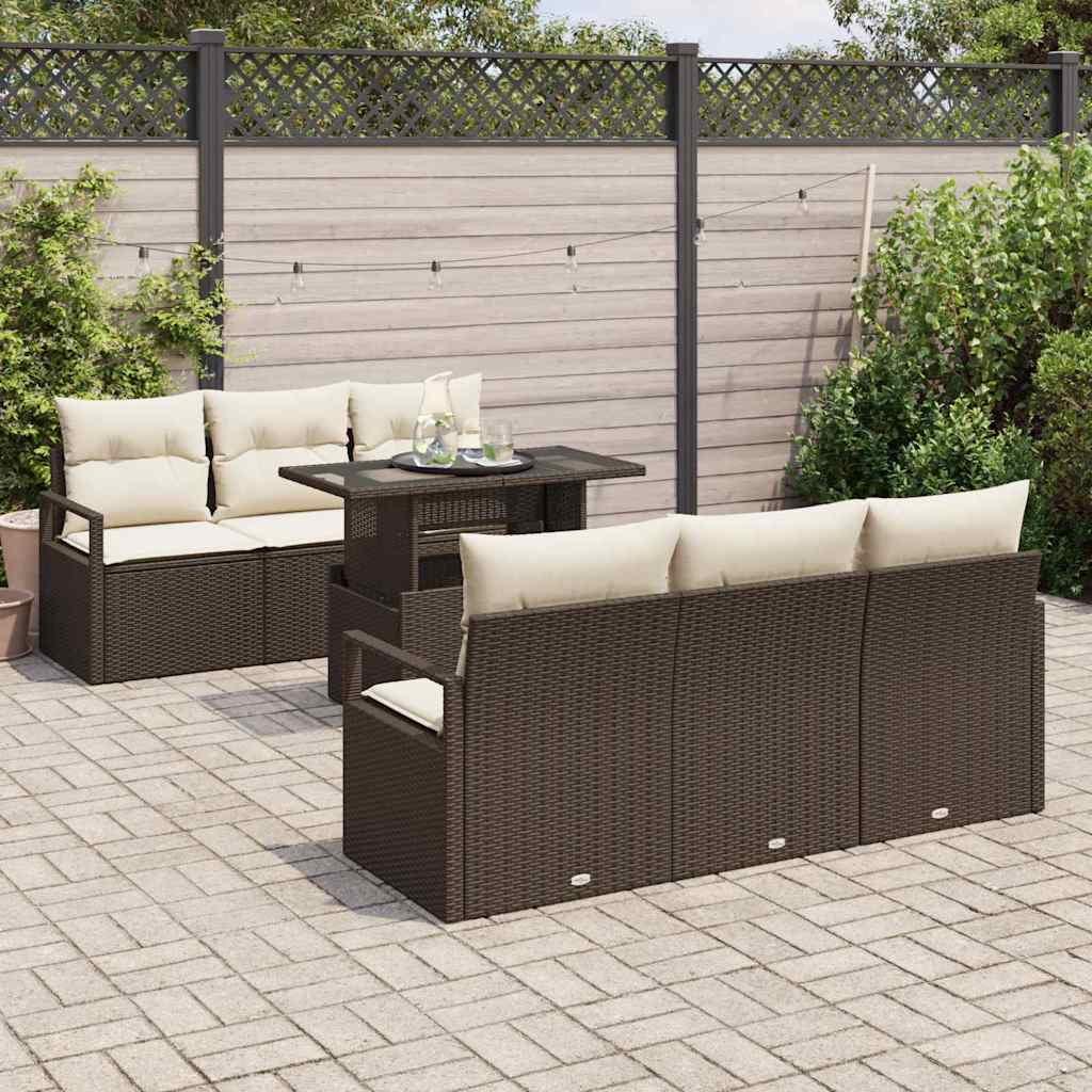Garten-Sofa-Set 7 pcs Braun und Creme 100 x 55 x 73 cm