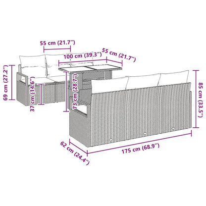 Garten-Sofa-Set 7 pcs Braun und Creme 100 x 55 x 73 cm