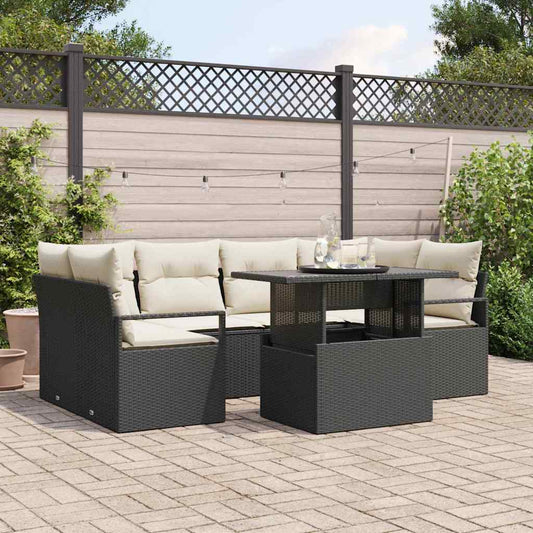 Garten-Sofa-Set 7 pcs Schwarz und Creme 100 x 55 x 73 cm