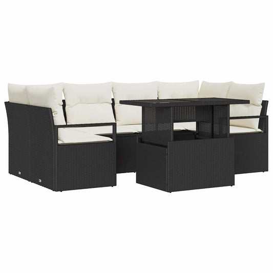 Garten-Sofa-Set 7 pcs Schwarz und Creme 100 x 55 x 73 cm