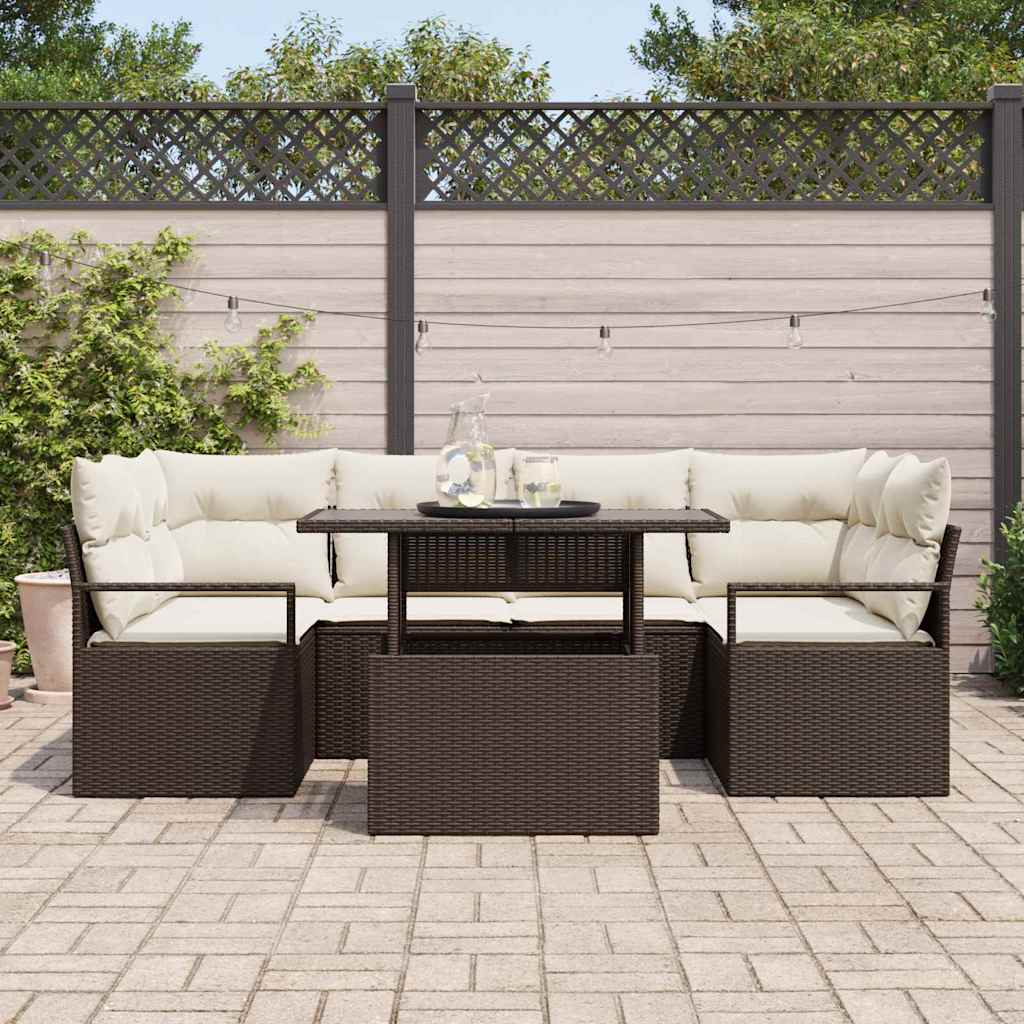 Garten-Sofa-Set 7 pcs Braun und Creme 100 x 55 x 73 cm