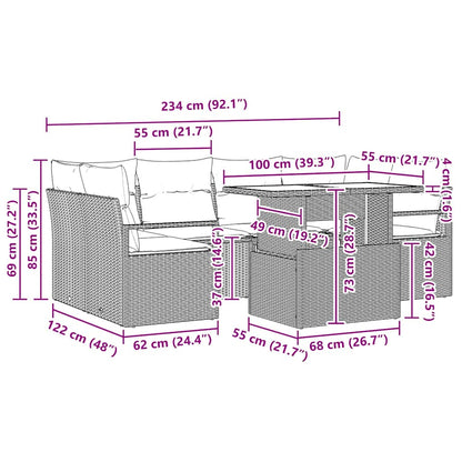 Garten-Sofa-Set mit Kissen 7 pcs Schwarz