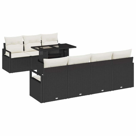 Garten-Sofa-Set 8 pcs Schwarz und Creme 100 x 55 x 73 cm