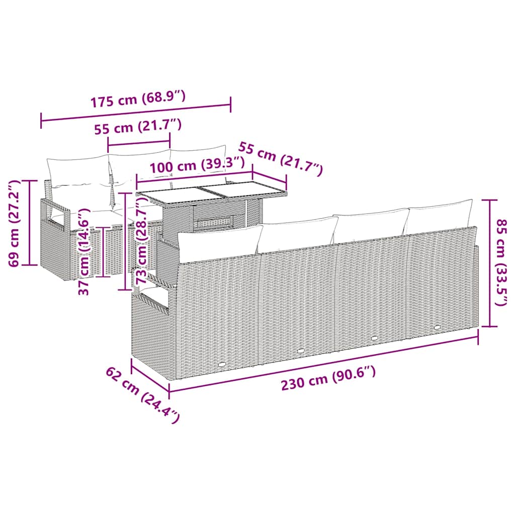 Garten-Sofa-Set mit Kissen 8 pcs Hellgrau 100 x 55 x 73 cm