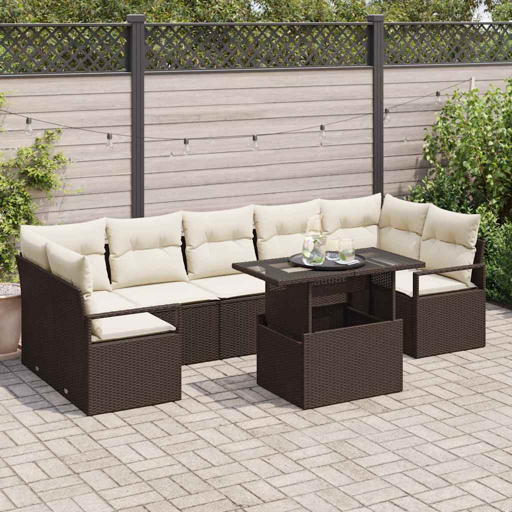 Garten-Sofa-Set 8 pcs Braun und Creme 100 x 55 x 73 cm