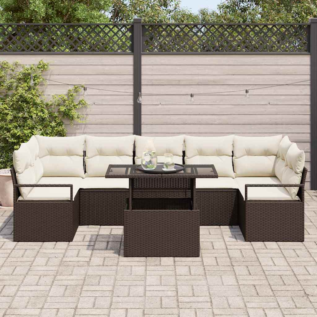 Garten-Sofa-Set 8 pcs Braun und Creme 100 x 55 x 73 cm