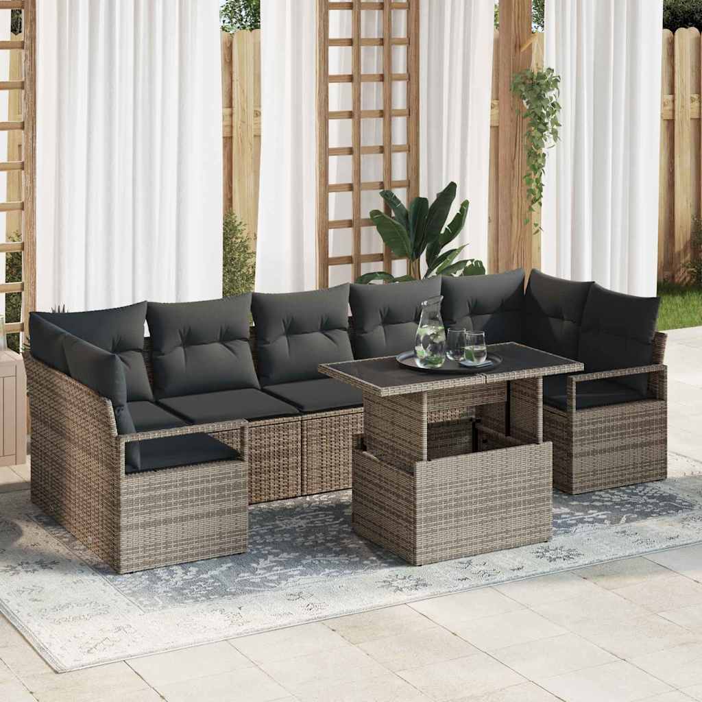 Garten-Sofa-Set mit Kissen 8 pcs Grau