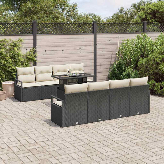 Garten-Sofa-Set mit Kissen 7 pcs Schwarz und Creme