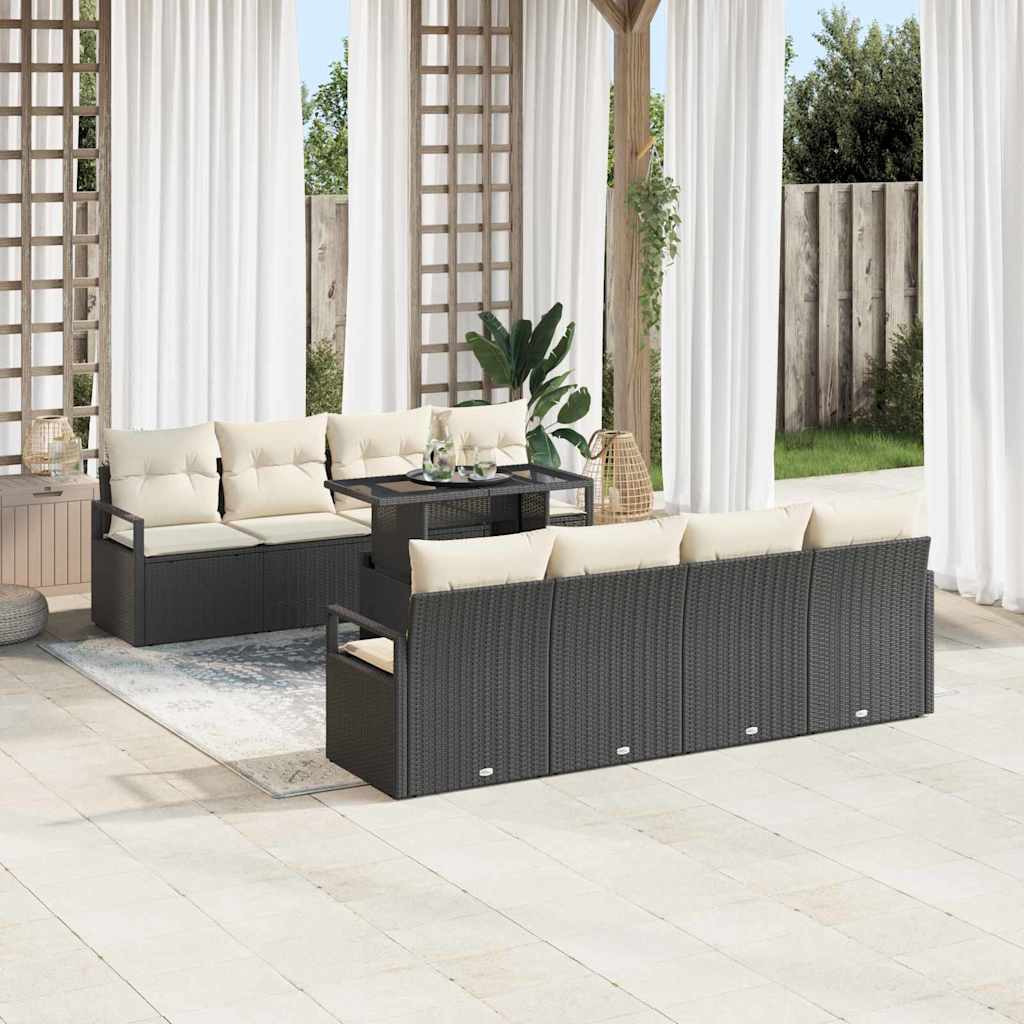 Garten-Sofa-Set mit Kissen 7 pcs Schwarz und Creme