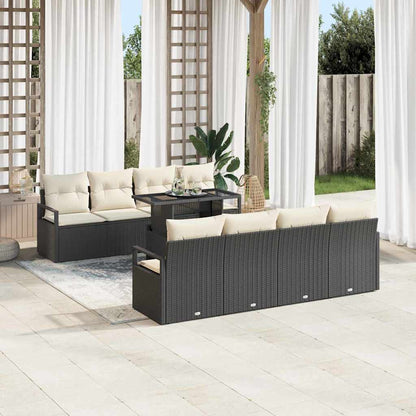 Garten-Sofa-Set mit Kissen 7 pcs Schwarz und Creme
