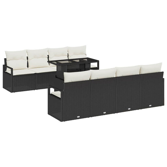 Garten-Sofa-Set mit Kissen 7 pcs Schwarz und Creme
