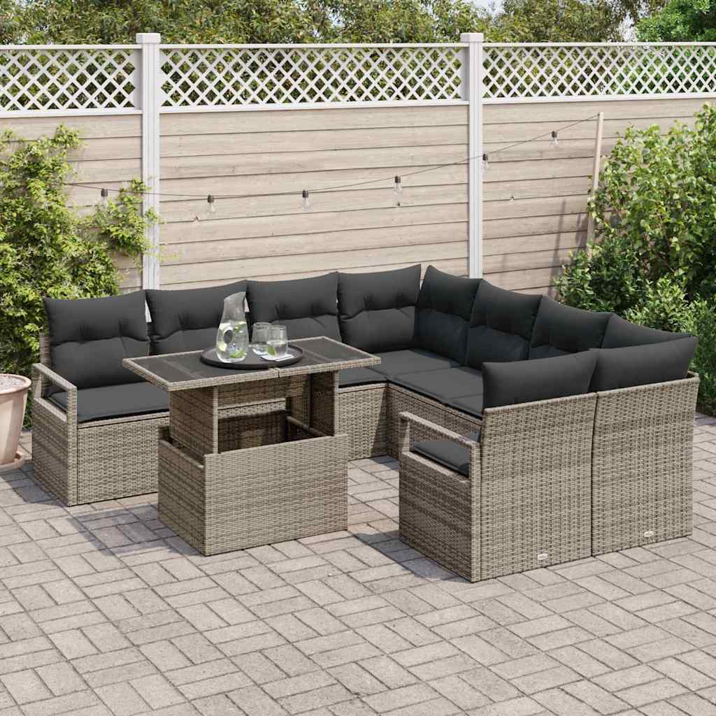 Garten-Sofa-Set mit Kissen 9 pcs Grau 100 x 55 x 73 cm