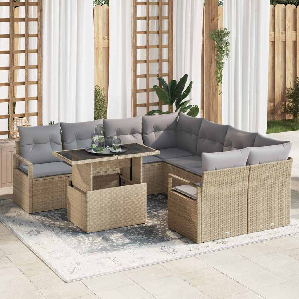 Garten-Sofa-Set 9 pcs Beige und Hellgrau 100 x 55 x 73 cm