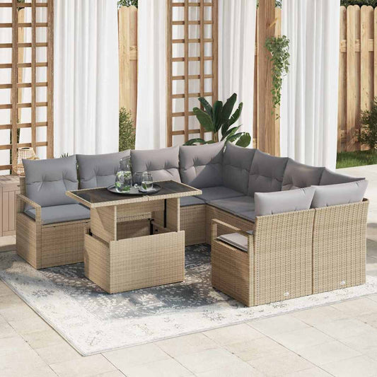Garten-Sofa-Set 9 pcs Beige und Hellgrau 100 x 55 x 73 cm